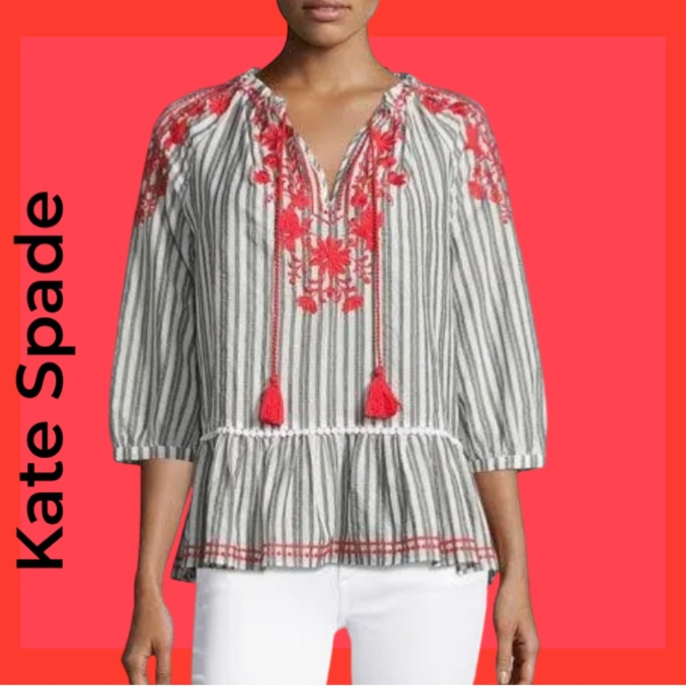 Cute KATE SPADE Broome Embroidered Peasant Blouse. Size Large. Make offer❣️
